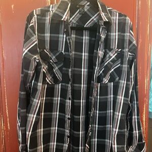 RVCA Black and White Plaid Shirt with Red Accents